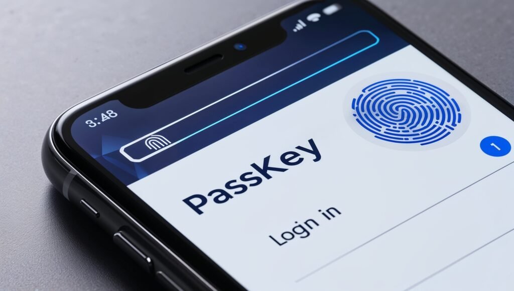 Mobile phone screen displaying passkey login options.